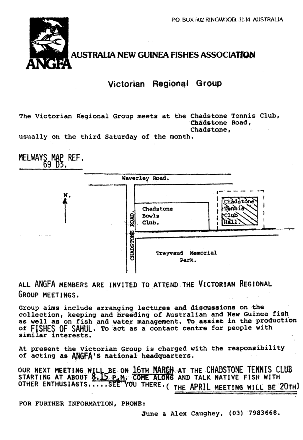 ANGFA Victorian Regional Group meeting notice and map
