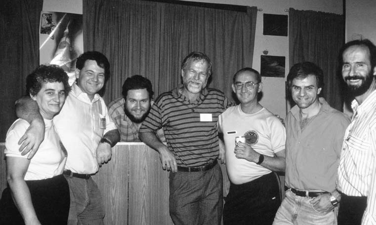 A happy group of ANGFA people at the end of the second ANGFA Convention held in Sydney in 1988. Left to right: June and Alex Caughey, Andy Wattam, Ray Leggett, Ken Smales, Rick Datodi and Heiko Bleher.