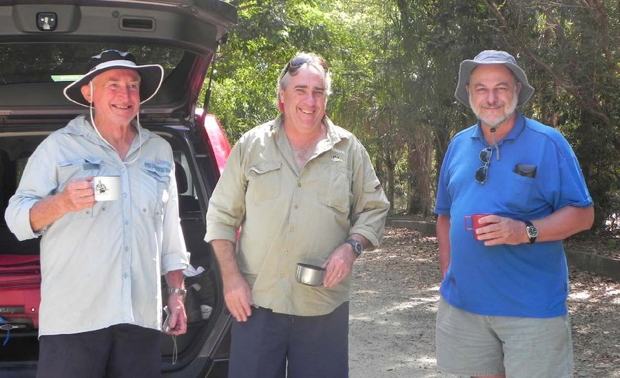 Keith Martin with Bruce Hansen and Ian Baddock having coffee at a field-trip stop