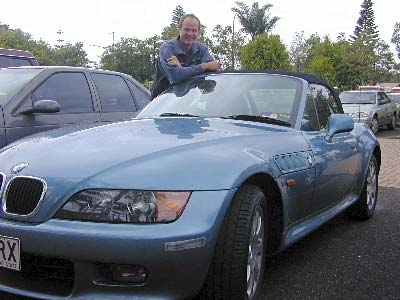 Steve with his new found friend, a car spotted in the resort car park